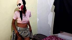 Brunette Student Skips Classes for Homemade Halloween Porn