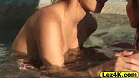 i watch gorgeous lesbians tease and kiss in pool, makin love underwater
