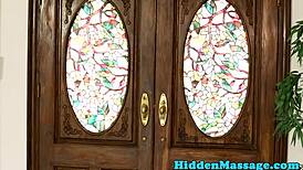 Lovely masseuse rides client's hard cock with wild abandon