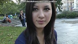 Brunette Exposes Tits Body Public Street Fucking