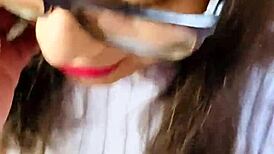 the beautiful latina prostitute with glasses gives me a blowjob and i cum on her face