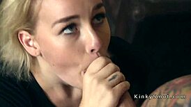 busty teen banged in rough bondage threesome with choking and submission