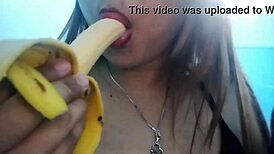 Seductive Chubby Girl Sucks Banana in Deepthroat Solo Fantasy