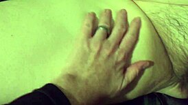 chubby wife with hairy pussy gives handjob, titty fuck, and loud pussy pounding