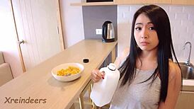 i fucked busty asian rough for cum in cereal