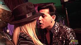 blonde girls with big tits take turns riding and sucking hard cock