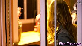 Slutty blonde teen licks pussy while masturbating!