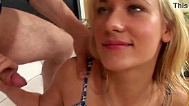 Teen Virgin Davia Belonozko, Russian Slut, Shows Smooth Pussy in Petite Blowjob Scene