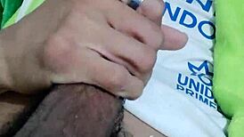 Young tattooed twink slaps his good cock while masturbating in dirty solo scene