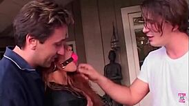 Slutty babe takes two cocks and dildo