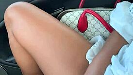 Amateur masturbates in car outdoors