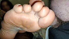 Milf Mistress Rubs Small Cock on Dirty Feet