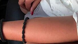 Amateur masturbates in car outdoors