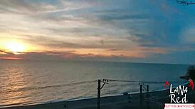 Slut Sucks Stranger's Big Dick At Sunset By The Sea And Swallows Cum With Lana Red