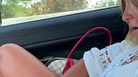 Amateur masturbates in car outdoors
