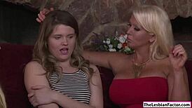 Milf Alura fingers Scarlett's pussy in teen 18+ masturbation scene.