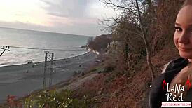 Slut Sucks Stranger's Big Dick At Sunset By The Sea And Swallows Cum With Lana Red