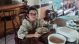 Feeding and Shaving Young Homeless Asian Girl from Dirty Slum