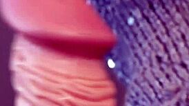 Gorgeous girl bounces her tight shaved pussy on huge dildo