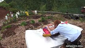 this tanned japanese teen got fucked in tight boots outdoors