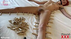 Meela's clothespin bdsm leads to bbc