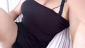 masturbating my tight pussy on the balcony at my stepbrother's house after watching porn