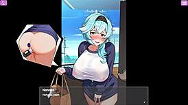 exposed busty delivery worker in anime toy game