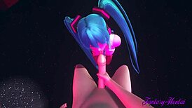 POV Miku blowjob in striptease club with ripped clothes