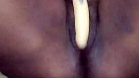 ebony babe squirts last time on chair with dildo in wet custom request