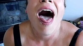 Milf Wife in Thong Bobbing Head for Cum in Mouth Blowjob