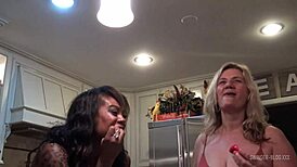 Hot Amateur Lesbians: Brunette And Blonde Masturbating, Licking Tits And Pussy.