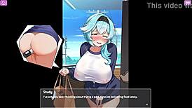 exposed busty delivery worker in anime toy game