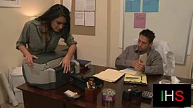 Does the brunette girl get cum on her tits?