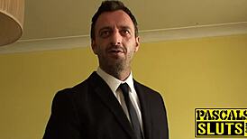 hardcore banging with my sub in white fishnet stockings