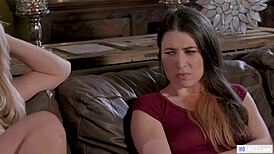 Funny blonde babe, wanna join me and my lesbian dorm mate?