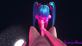 POV Miku blowjob in striptease club with ripped clothes