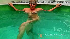 Naked in the pool, I sucked my friend's thick cock before he assfucked me.