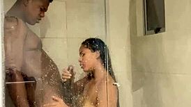 Sloppy blowjob in bathroom by amateur couple