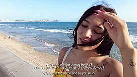 Horny photographer enjoys teen latina couple outdoors.