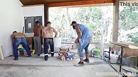 Hotel construction workers start interracial orgy on site