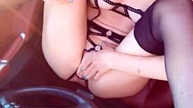 Horny Babe Masturbates Publicly in Convertible by Roadside