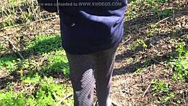 BBW milf plays with tits and pussy on river walk!