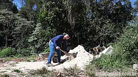 Hotel construction workers start interracial orgy on site