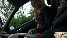 Russian Teen Delivers Amazing Blowjob in Public Hitchhiker POV Scene