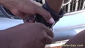 chubby african wife gets big cock blowjob and facial in public 😍