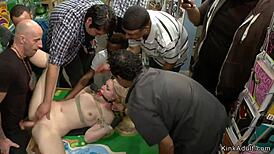 blonde butt plugged and fucked hard in public, damn