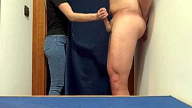 A salesgirl catches me masturbating in the changing room, she can help with my climax