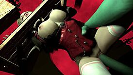 Girl In Wooden Handcuffs Takes Giant Ork Cock Deep