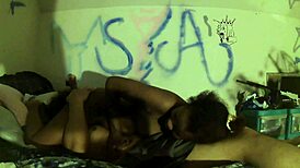 Taken at home, an interracial couple has doggy style sex and missionary sex in video