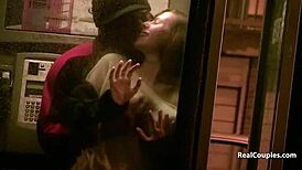 Wow! Interracial couple's daring outdoor fuck in stockings